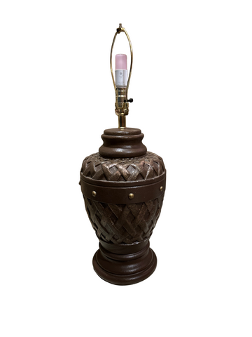 Large Brown Ceramic Round Woven Style Table Lamp