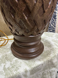 Large Brown Ceramic Round Woven Style Table Lamp
