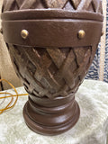 Large Brown Ceramic Round Woven Style Table Lamp