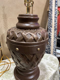 Large Brown Ceramic Round Woven Style Table Lamp