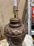 Large Brown Ceramic Round Woven Style Table Lamp