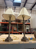 Pair of Vintage Skinny Brass Table Lamps with Lampshades Included