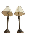 Pair of Vintage Skinny Brass Table Lamps with Lampshades Included
