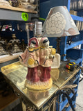 Vintage Ceramic Table Lamp of Two Asian Women with Pink and Yellow Accents