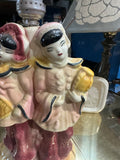 Vintage Ceramic Table Lamp of Two Asian Women with Pink and Yellow Accents