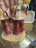 Vintage Ceramic Table Lamp of Two Asian Women with Pink and Yellow Accents