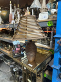 Vintage Brown Urn Style Table Lamp with Wicker Shade- Slight Condition Issues