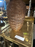 Vintage Brown Urn Style Table Lamp with Wicker Shade- Slight Condition Issues
