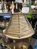 Vintage Brown Urn Style Table Lamp with Wicker Shade- Slight Condition Issues