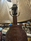 Vintage Brown Urn Style Table Lamp with Wicker Shade- Slight Condition Issues