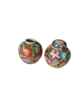 Pair of Small Vintage Asian Floral Vases