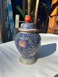 Vintage Blue Floral Asian Inspired Jar