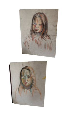 Front and Back Color Pencil Drawing Portrait of Girl