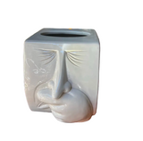 White Ceramic Vintage Tissue Box Cover With Sneezing Face Design