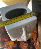 White Ceramic Vintage Tissue Box Cover With Sneezing Face Design
