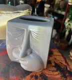 White Ceramic Vintage Tissue Box Cover With Sneezing Face Design
