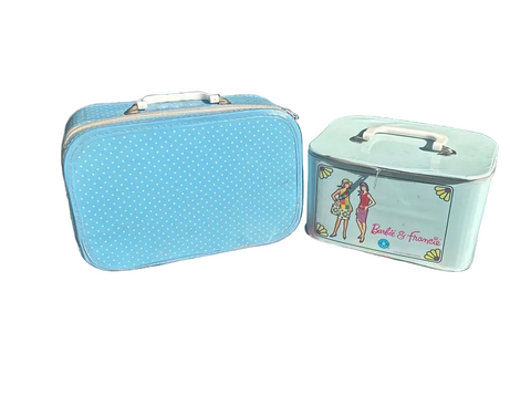Pair of Vintage Blue Doll and Barbie Suitcases With Doll Clothes Inside