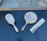 Trio Vintage Silver Plated Vanity Set- Hand Held Mirror, Brush, and Comb