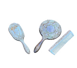 Trio Vintage Silver Plated Vanity Set- Hand Held Mirror, Brush, and Comb