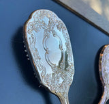 Trio Vintage Silver Plated Vanity Set- Hand Held Mirror, Brush, and Comb