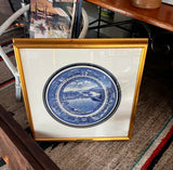 Framed Blue and White Plate With Scene "Baltimore and Ohio R R"