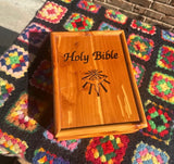 Wooden Vintage Hand Carved Holy Bible Holder With Bible Inside
