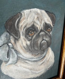 Original Vintage Oil on Canvas Painting of a Pug, Framed and Signed by the Artist