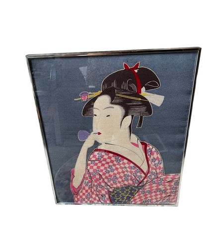 Asian Framed Vintage Textile Art of a Woman
