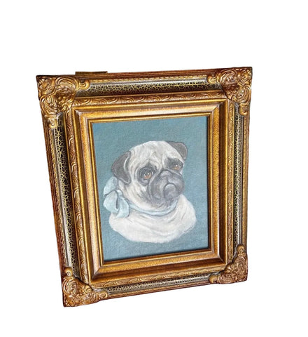 Original Vintage Oil on Canvas Painting of a Pug, Framed and Signed by the Artist