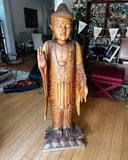 Stunning, Life-Size Solid Wood Heavy Lotus Base Buddha Statue