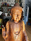 Stunning, Life-Size Solid Wood Heavy Lotus Base Buddha Statue