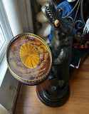 Hand Carved Solid Wood Standing Smoking Alligator Holding Tray With Brass Accents Side Table