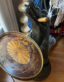 Hand Carved Solid Wood Standing Smoking Alligator Holding Tray With Brass Accents Side Table