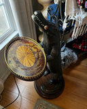 Hand Carved Solid Wood Standing Smoking Alligator Holding Tray With Brass Accents Side Table
