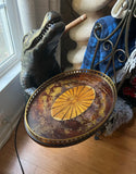 Hand Carved Solid Wood Standing Smoking Alligator Holding Tray With Brass Accents Side Table