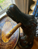 Hand Carved Solid Wood Standing Smoking Alligator Holding Tray With Brass Accents Side Table