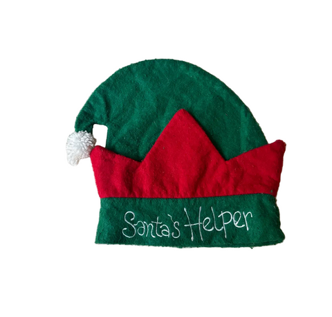 Vintage Red and Green Felt Santa's Helper Elf Hat