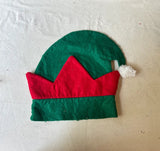 Vintage Red and Green Felt Santa's Helper Elf Hat