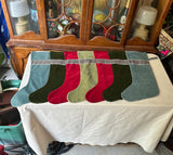 Collection of Velvet Colorful Christmas Stockings With Greek Key Accents- Set of 7
