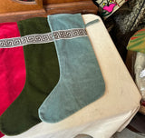 Collection of Velvet Colorful Christmas Stockings With Greek Key Accents- Set of 7