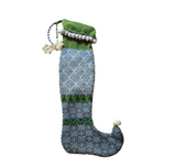 Extra Long Hand Knit Blue and Green Christmas Stocking