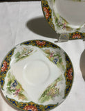 1970s Trio of Ceramic Floral Asian Plates With Boat Scene, John Maddock- Set of 3