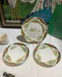 1970s Trio of Ceramic Floral Asian Plates With Boat Scene, John Maddock- Set of 3