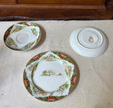 1970s Trio of Ceramic Floral Asian Plates With Boat Scene, John Maddock- Set of 3