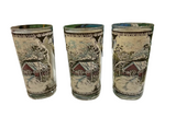 1970s Winter Cabin Fever, Rustic Style Trio of Glasses