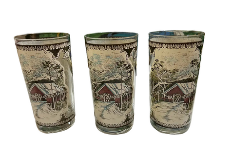 1970s Winter Cabin Fever, Rustic Style Trio of Glasses