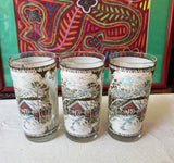 1970s Winter Cabin Fever, Rustic Style Trio of Glasses