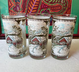 1970s Winter Cabin Fever, Rustic Style Trio of Glasses