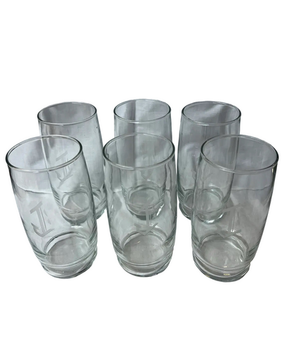1970s J Monogrammed Simple Glasses- Set of 6