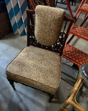 1970s Wooden Mid-Century Modern Detailed Carved Chair With Floral Cushions